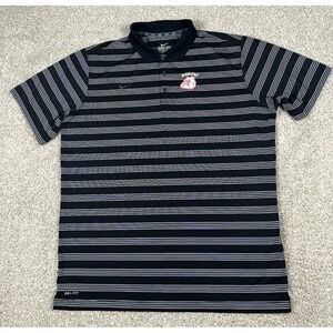 Navarro Bulldogs Polo Shirt Men 2XL Gray Black Striped Nike Dri Fit Short Sleeve